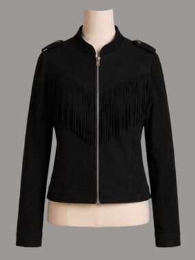 American Rag Cie Black Faux Suede Fringe Jacket Western Moto Jacket